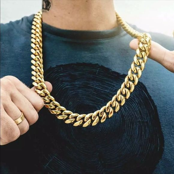 14K Gold Miami Cuban Chain 10MM 26” Stainless SS